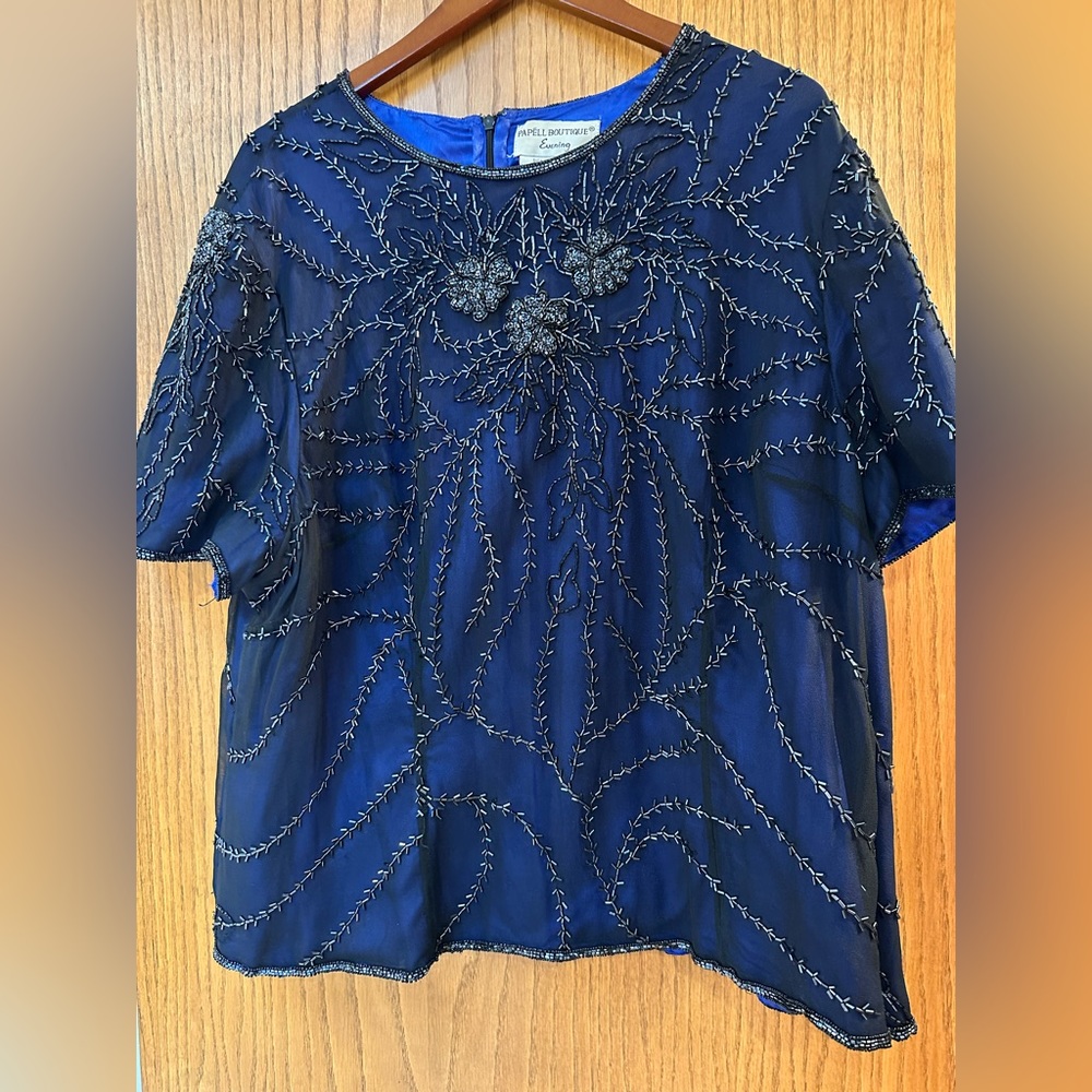 Papell Boutique Silk Beaded Top